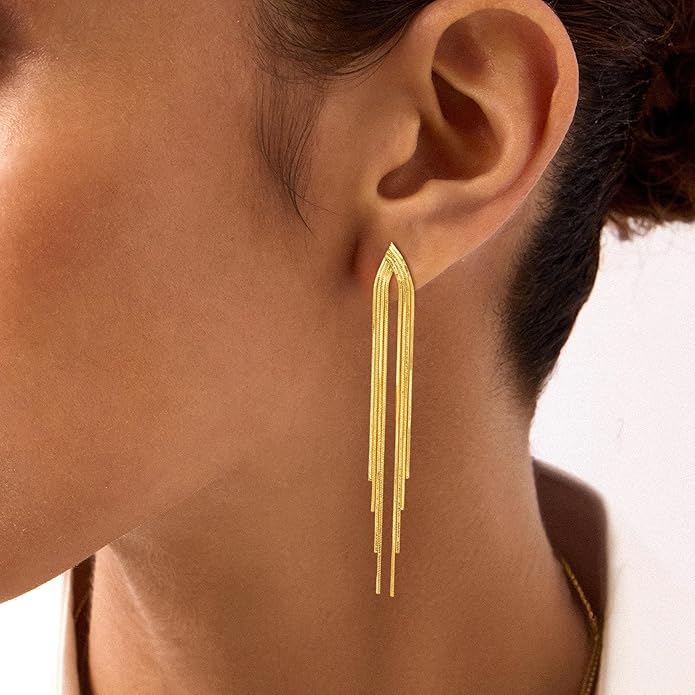 Gold Earrings for Women Trendy, Simple Dainty 14K Gold Plated Paperclip Square Chain Link Dangle Hoops Earrings Pin Stud Huggie Earrings Lightweight Hypoallergenic Minimalist Aesthetic Gold Jewelry for Christmas Gifts
