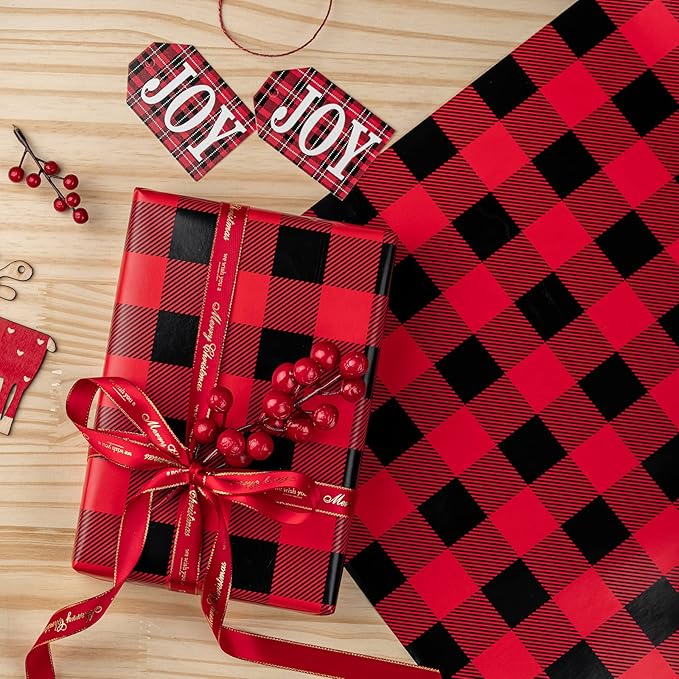 WRAPAHOLIC 30 Inch Jumbo Reversible Plaid Christmas Wrapping Paper - 30 Inch x 100 Feet Jumbo Roll Black and Red Plaid Wrapping Paper for Christmas, Birthday, Wedding, Baby Shower, Holiday