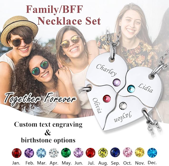 FindChic Personalized Matching BFF Necklace for 2/3/4/5/6 Puzzle Name Heart Pendant Stainless Steel Couple Necklace Set Customized Necklaces for Teen Girls