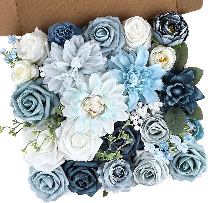 AGIRL Artificial Flowers Combo Silk Mix Purple Fake Flower with Stems for DIY Wedding Bouquets Centerpieces Arrangements Table Chair Decor Baby Shower Home Decor (Light Blue)