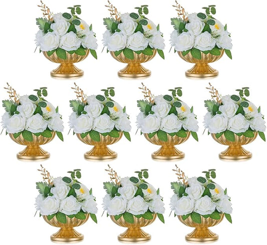 Gold Vase Centerpieces for Table: Gold Flower Vase for Wedding Centerpieces 10 Packs Mini Sized Flower Stand Arrangement Bulk for Party Event Engagement Celebration