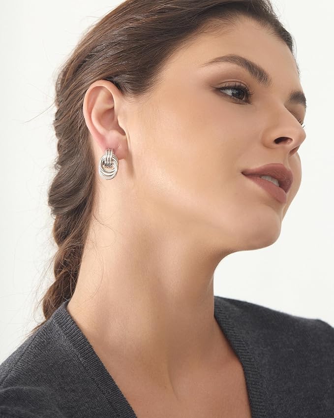 Knot Link Circle Silver Stud Earrings for Women Geometric Drop Dangle Earrings Studs Trendy Jewelry