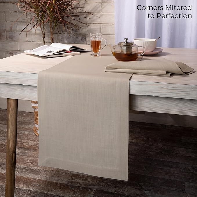 D'Moksha Homes Natural Table Runner 14 x 36 Inch - Faux Linen Table Runner - Wrinkle Resistant, Machine Washable Ideal for Dresser, Coffee Tables, Thanksgiving, Christmas - 100% Recycled Fabric