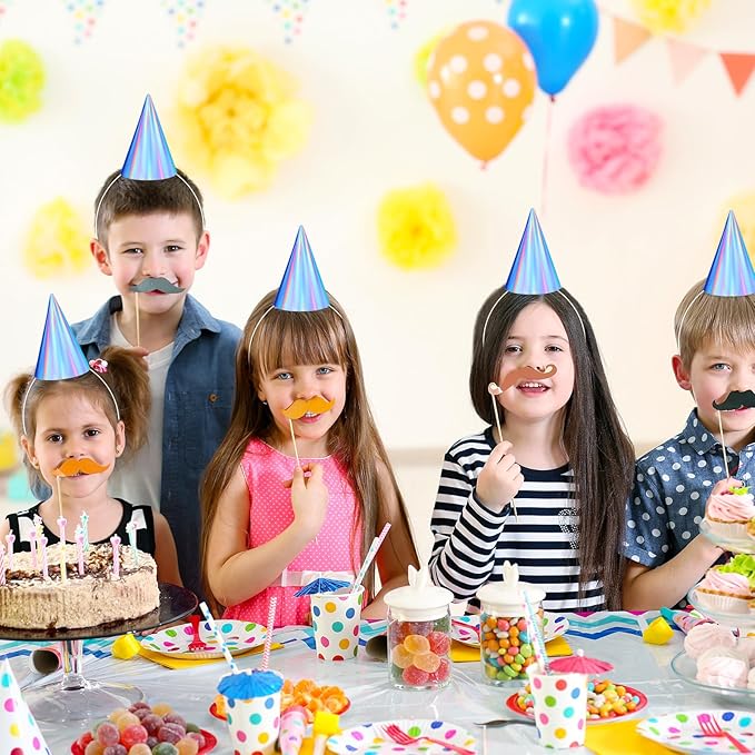 100PCS Iridescent Party Hats, Laser Themed Birthday Party Hat Partys Cone Hat with Elastic String Bulk Partys Hats for Kids and Adults, Colorful Birthday Hatss