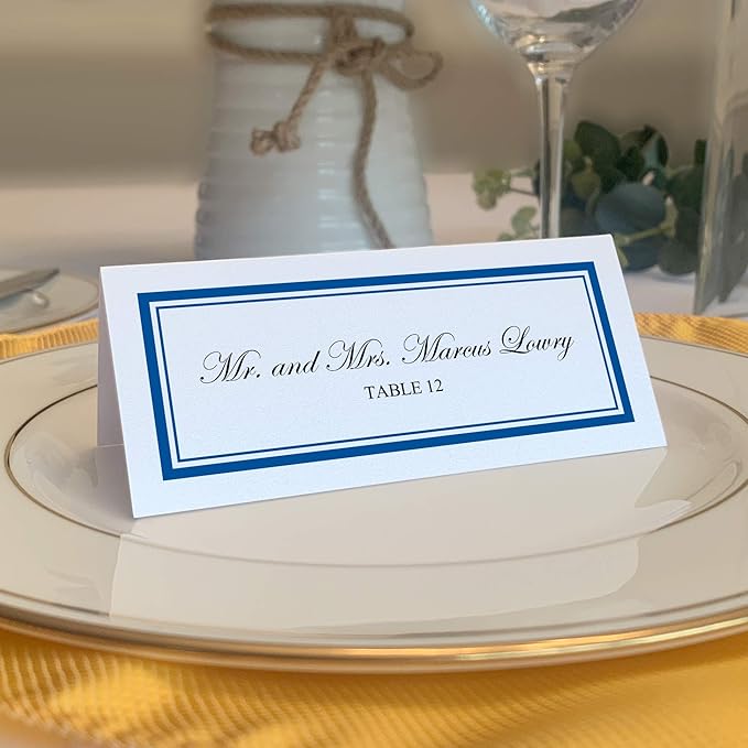 Double Line Border Printable Place Cards, Royal Blue (Choose Color), Set of 60 (10 Sheets), Laser & Inkjet Printers - Wedding, Party, Dinner, and Special Events - Made in the USA