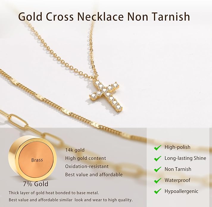 Layered Gold Necklaces for Women, Stackable Dainty 14K Gold Silver Plated Trendy Simple Heart Diamond Cross Bow Circle Pendant Paperclip Choker Dot Chain Necklace,Jewelry Set Gifts for Women