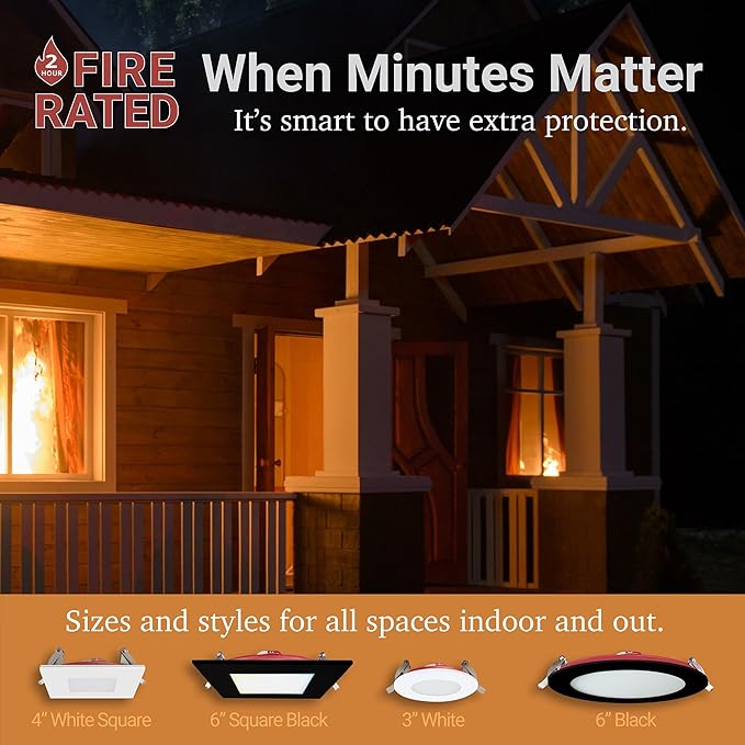 NUWATT 12 Pack 2 Hour Fire Rated 3 Inch Square LED Recessed Lighting, 27K/30K/35K/40K/50K Selectable, 550LM Dimmable, IC Rated, Wet Rated, 3" LED Wafer Lights, No Fire Rated Light Covers Needed