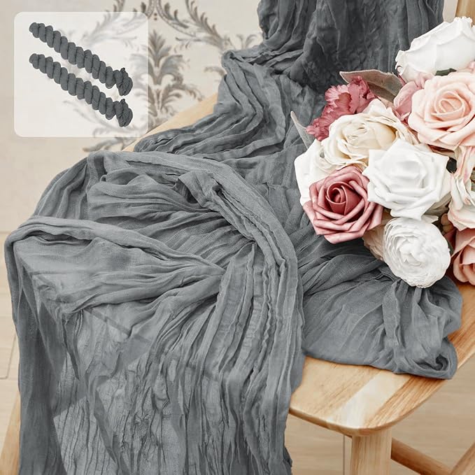 2 Pack 10 Ft Cheesecloth Table Runner Grey Gauze Long Table Runners Boho Gauze Cheese Cloth Table Runner Rustic Sheer Runner for Wedding Party Table Decor ( 35 x 120 Inch )