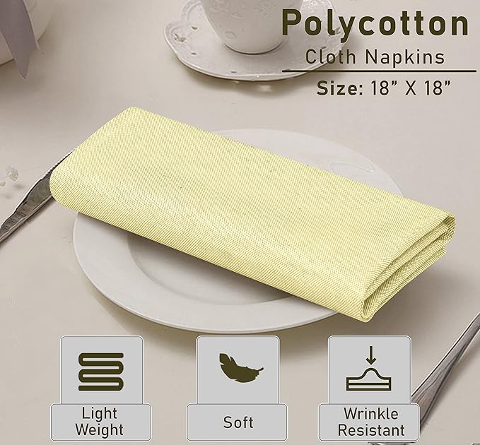 Ruvanti Cloth Napkins Set of 12, 18x18 Reusable Napkins Cloth Washable, Soft & Durable Table Napkin, Poly Cotton Fabric Dinner Napkins for Parties, Christmas, Thanksgiving, Weddings - Cream