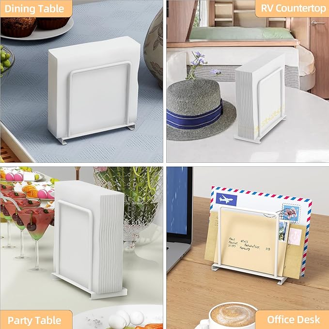 Napkin Holder for Table, Metal Napkin Holder for Kitchen Dining, Standing Paper Napkin Storage for Table Countertop, White