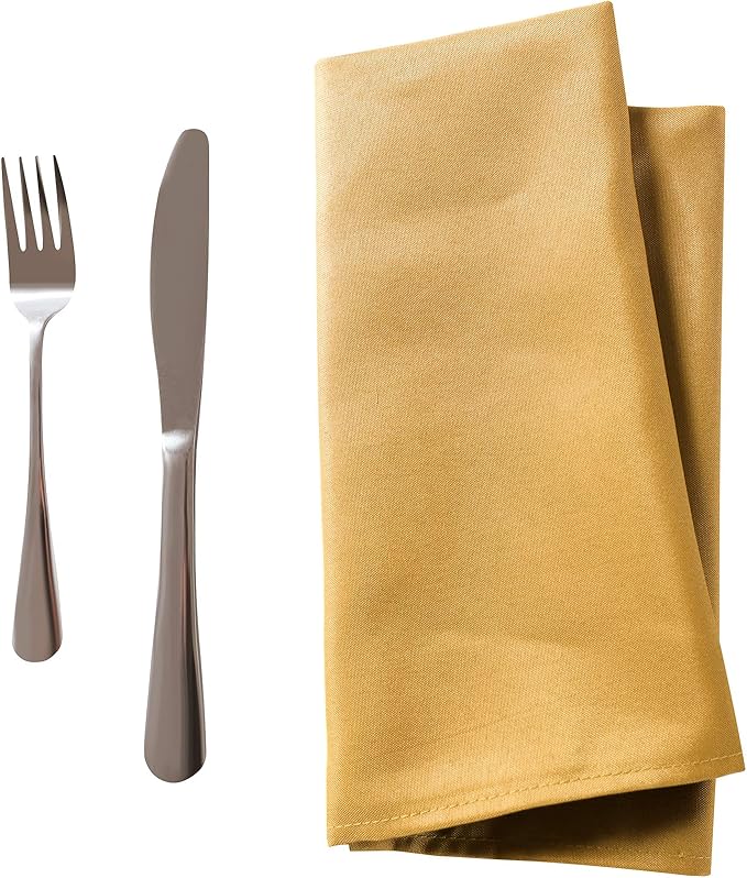 25pcs Polyester Cloth Napkins - 17 x 17 inch Gold Washable Dinner Napkins with Hemmed Edges for Restaurant/Wedding/Hotel(25,Gold)
