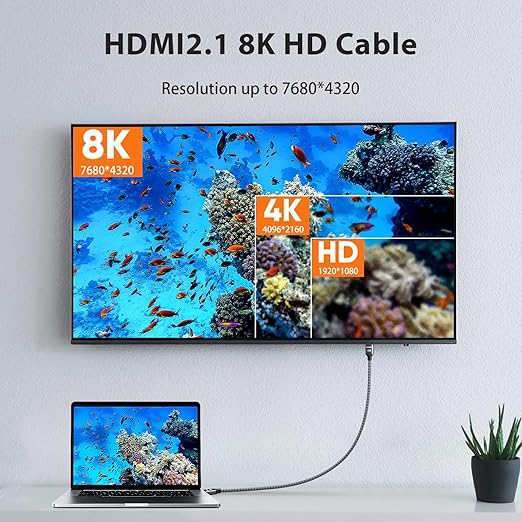 ARISKEEN 8K HDMI Cable 10 FT, 48Gbps High Speed HDMI 2.1 Cable, 8K 60Hz, 4K 120Hz 144Hz Braided HDMI Cord - 10 Feet
