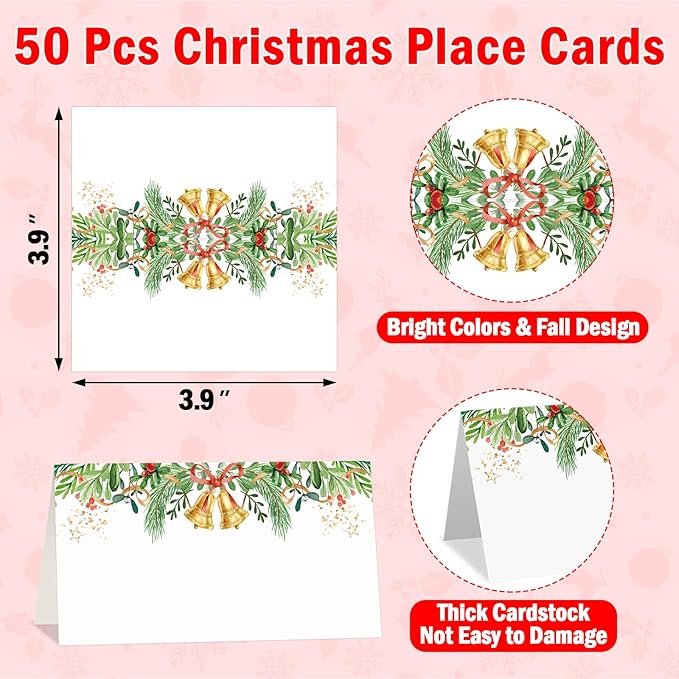 50 Pcs Christmas Place Cards for Xmas Seating Name Tags Placecard Holders Seating Christmas Food Tent Labels for Dinner Party Banquet Tables Buffet Food Label (Christmas-1)