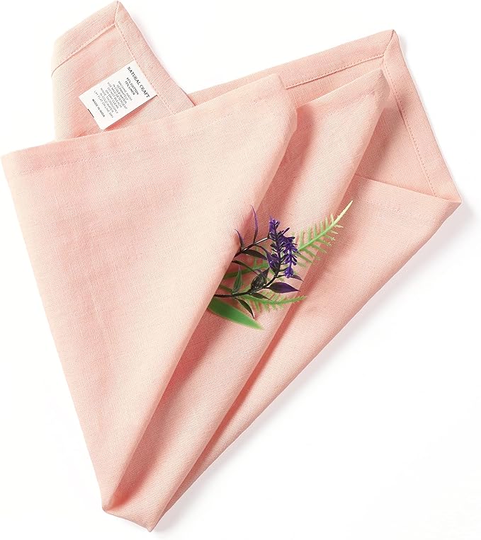 Cloth Napkins Set of 12 Cotton Linen 18x18 Inch - Soft Durable Washable - Ideal for Farmhouse Party Wedding Spring Summer Easter - Perfect Everyday Use Table Linen - Peach, Pack of 12