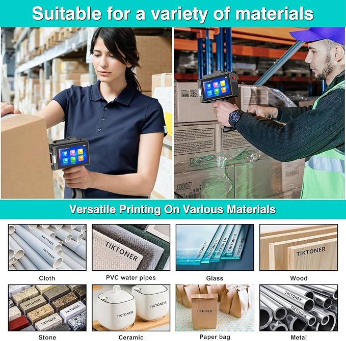 TIJ800P Handheld Inkjet Printer 1 inch Portable Handheld Printer Gun 5 Inch Screen Quick Drying Inkjet Coding Machine for Batch Number/Date/Barcode/QR Code/Logo etc