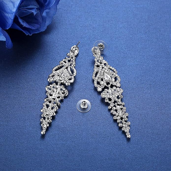 mecresh Flower Teardrop Bridal Wedding Dangle CZ Earrings in Silver/Gold Tone for Women Girl Bride Gift …