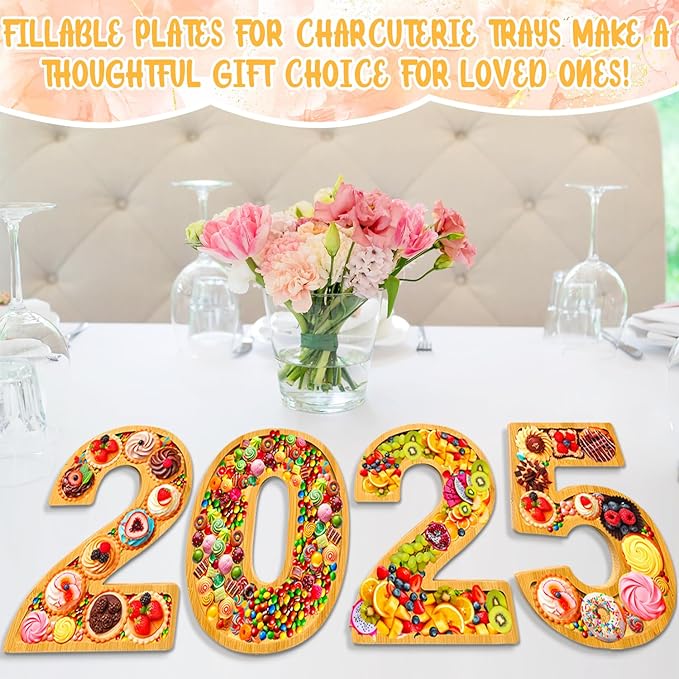 2025 Charcuterie Boards Graduation Fillable Number Boxes Reusable Food Trays for 2025 Party Favors Supply Easter Serving Platters Food Display Boxes Dish Plates for Grad Tabletop Decor Birthday Gifts