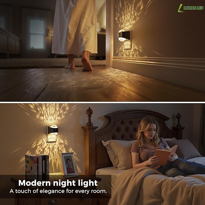L LOHAS LED Night Lights Plug into Wall 2 Pack,Night Light for Kids with Dusk to Dawn Sensor,3000K Soft White Projector Light for Kids Playroom Home Theater Party