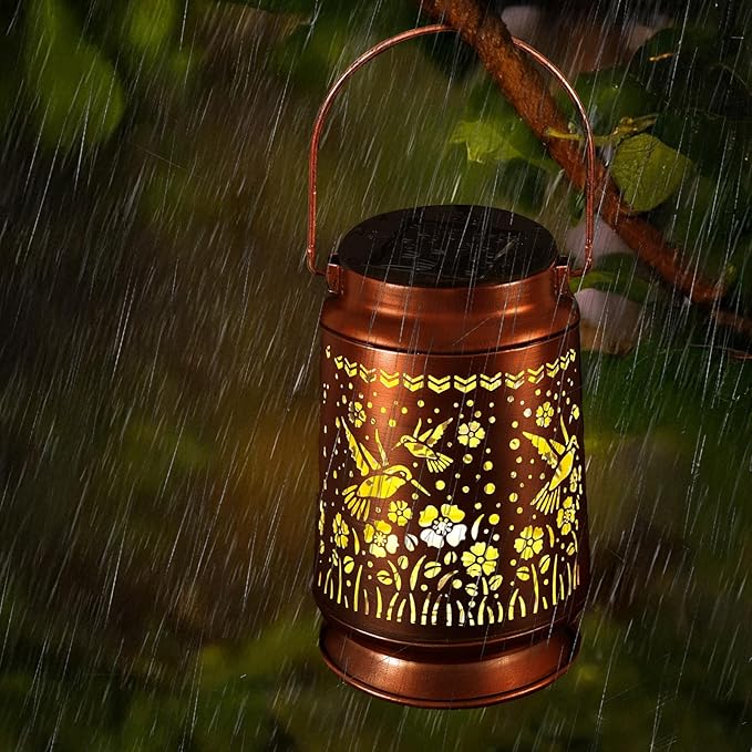 Solar Lanterns Outdoor Waterproof Gifts for Women Grandma Gifts for Mom Hummingbird Garden Decor Solar Hanging Lantern Metal for Patio Yard Festival Pathway Landscape