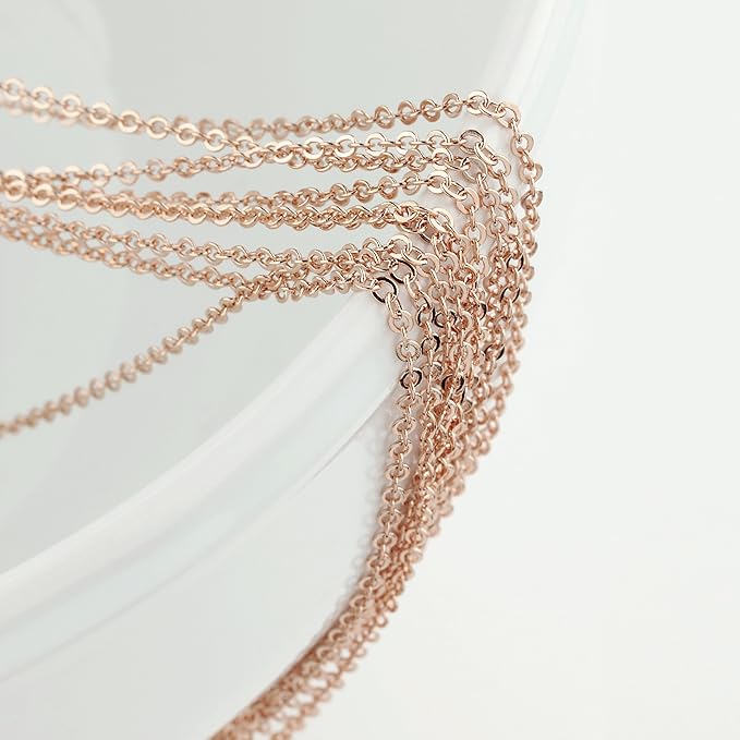10 Pieces - 17.5inch 16K Rose Gold Plated Finished Cable Chain Necklace Bulk Discount Jewelry Supply - 10PCHN (Rose Gold)