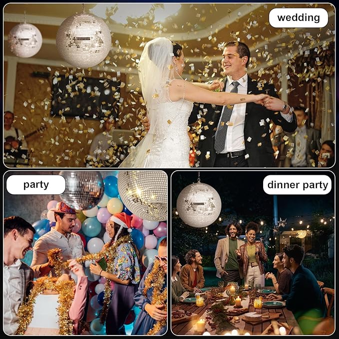 12/16/20 Inch Large Mirror Disco Ball - Hanging Big Cool and Fun Silver Hanging Party Disco Ball for Party Decorations, Clubs, Weddings, Bars, Holiday Events, and Stage Decor 20Inch