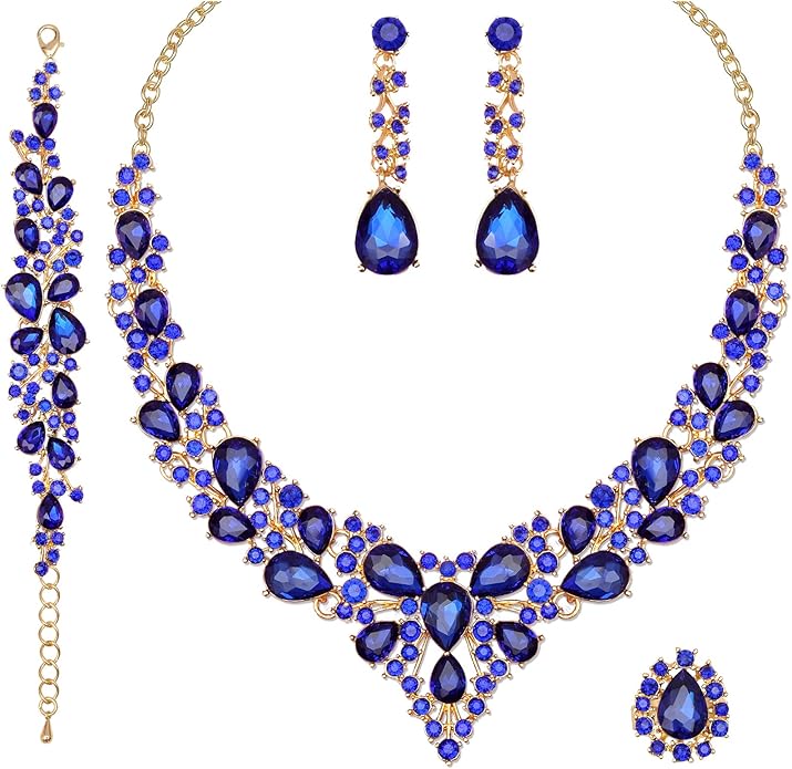 CSY 4 Pcs/Set Austrian Crystal Necklace Earrings Bracelet Ring Bridal Jewelry Sets for Brides Wedding Party Costume Accessories Gifts for Women