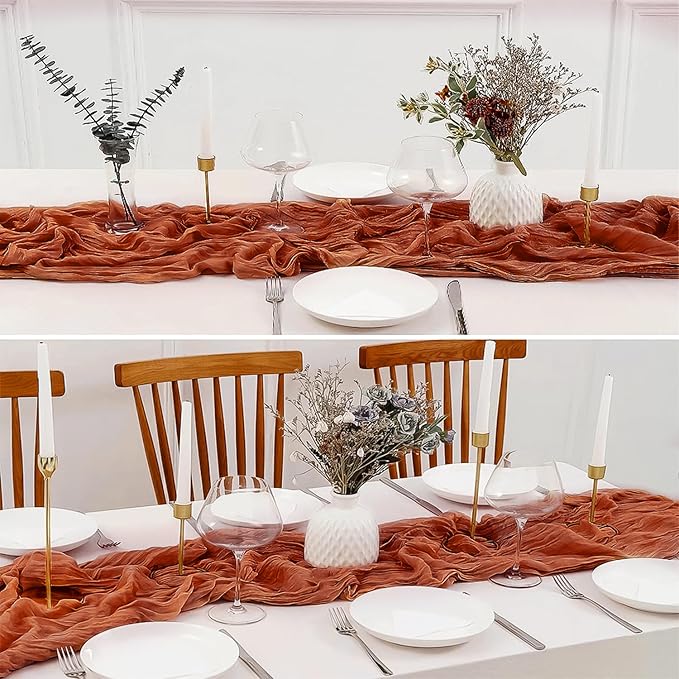 6 Pack 10 Ft Cheesecloth Table Runner Rust Gauze Long Table Runners Boho Gauze Cheese Cloth Table Runner Rustic Sheer Runner for Wedding Party Table Decor ( 35 x 120 Inch )