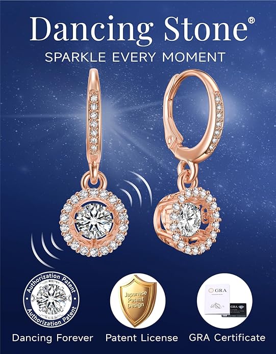 MomentWish Dangle Earrings for Women-925 Sterling Silver Moissanite Earring, Women's Gift for Valentine Birthday, D Color VVS1 Dancing Moissanite Hoops