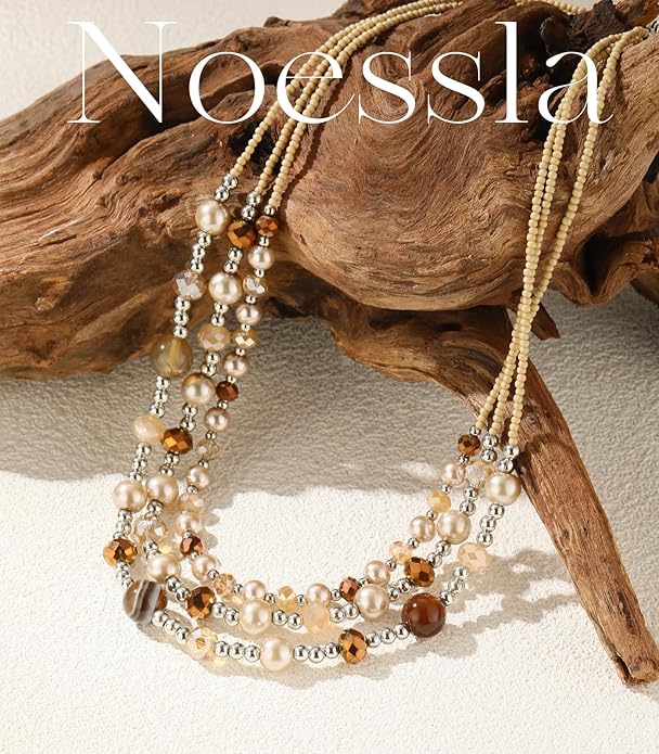 Noessla Beaded Statement Necklaces for Women Layered Chunky Bead Necklace Fashion Costume Jewelry Gifts for Mom