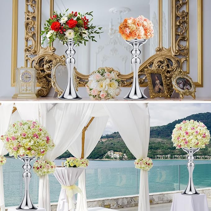 Sadnyy 16 Pcs Metal Flower Arrangements Stand Metal Wedding Centerpiece Stand Tall Table Decor Flower Vase for Wedding Reception Centerpieces Event Party Hotel Home Decor(12.6 Inch,Silver)