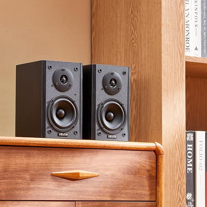 VEVOR Powered Bookshelf Speakers, 20W x 2, Active Studio Monitor Speaker with 4 Inch Woofer, Adjustable Volume and Audio with Bluetooth Optical Connection, Wooden Enclosure, for Record Player PC TV