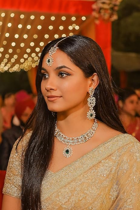 Touchstone Indian jewelry sets for women wedding gold kundan necklace traditional earrings tikka bollywood party style white crystal rhinestone guest gift bridal costume prom dainty accessories