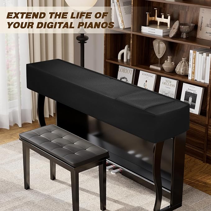 Explore Land 88 Keys Digital Piano Dust Cover with Music Stand Opening and Pockets - Waterproof Leatherette Electronic Keyboard Cover Fits for Most Piano