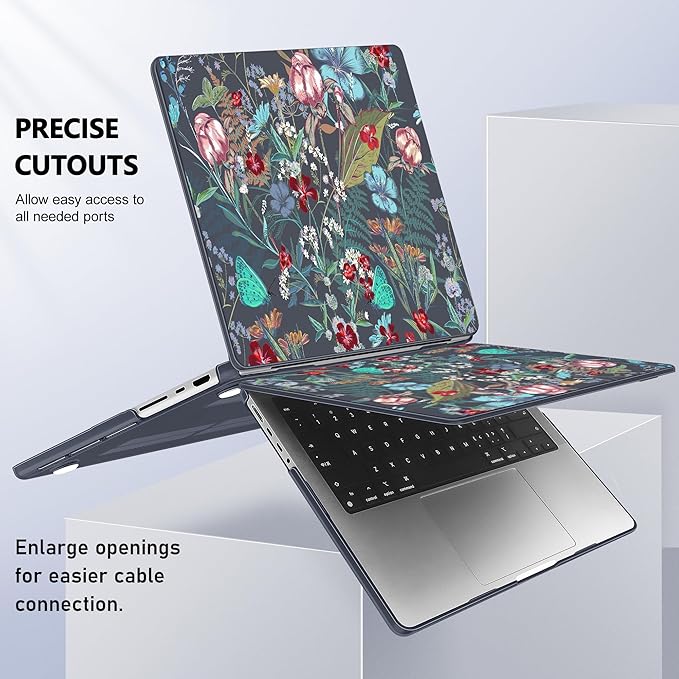 for MacBook Pro 16 inch Case 2021 2022 2023 2024 Release A3186 A3403 M4 A2991 M3 A2780 M2 A2485 M1 Pro/Max, Hard Shell Case with Screen Protector & Keyboard Cover, Flowers & Herbs