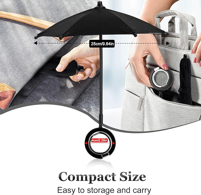 Magnetic Umbrella Phone Stand for Sun Protection,Adjustable Sun Shade Shield for iPhone 16/15/14/13/12 Pro Max,Samsung & Google,Detachable Ring Stand,Heat-Resistant Design,Car Mount Compatible, Black