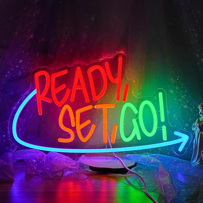 Ready Set Go Neon Sign for Game Room Colorful Game Neon Light Anime Gamer Led Light Sign Dimmable Gameing Light Up Sign for Boys Bedroom Man Cave Party (16.5 * 9.4 In)