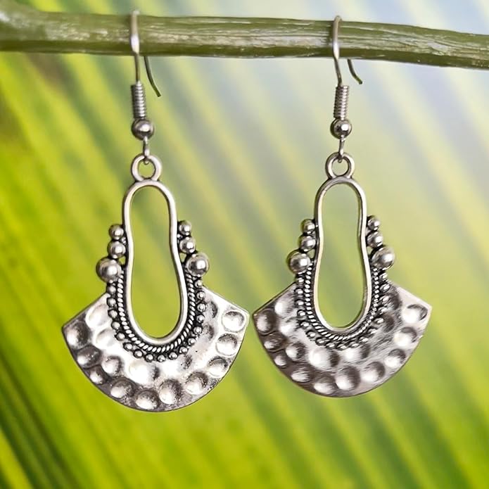 SPUNKYsoul Boho Dangle Earrings for Women – Lightweight Tribal Fan Paddle Design with Hieroglyphic Accents – Unique Handmade Gift Idea for Her