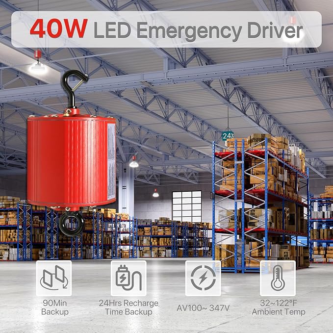 HYPERLITE 40W LED Emergency Driver, UFO LED High Bay Light Battery Backup Driver with Remote Control, Emergency Time 90 Min, AC Input 100-347V Output DC170V, UL Certified, IP65, 5-Year Warranty