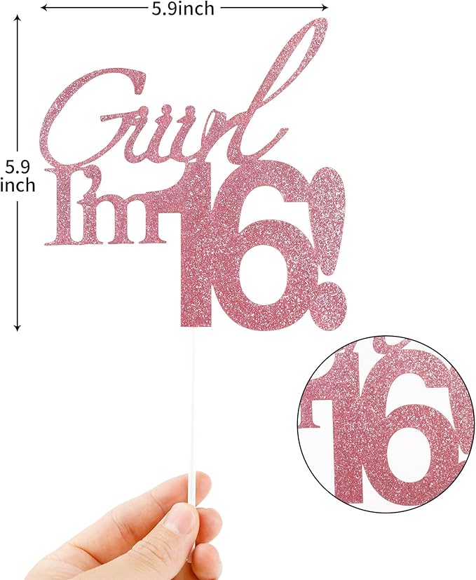 Giiirl I'm 14 Cake Topper - Pink Glitter Sweet 14 Birthday Decorations for Girls, Funny 14th Party Supplies for Teens, Girly I'm 14 Cake Decor (Giiirl I’m 14！, 14th)