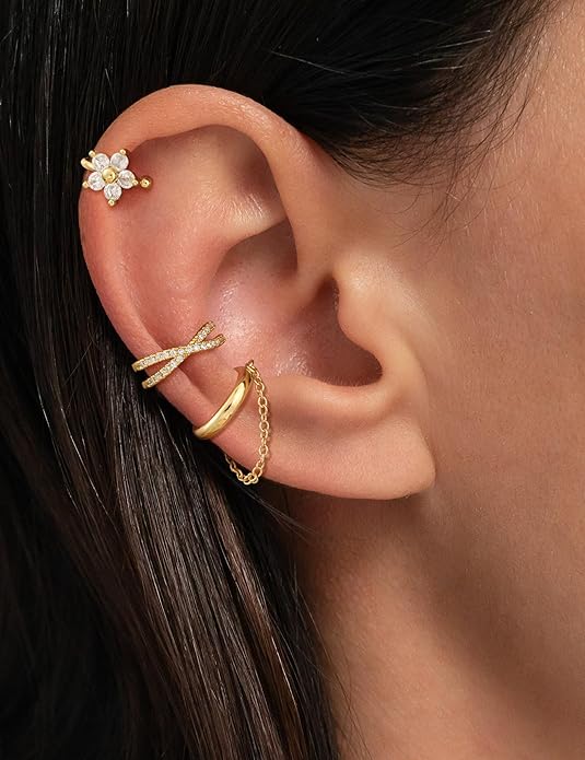 3Pcs Ear Cuffs Non Piercing for Women - Trendy 14K Gold Plated Cuffs Earrings with Cubic Zirconia - Dainty Clip On Cartilage Earring Jewelry