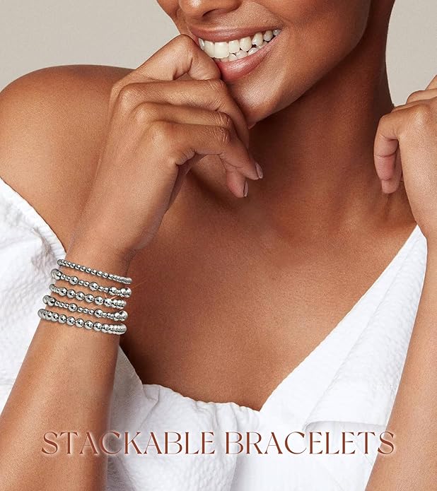 adoyi Gold Bracelets for Women Beaded Bracelet 14K Gold Plated Bracelet Stack Strand Stretch Bead Ball Bracelet Set Stackable Bracelet Adjustable Bracelet Set Jewelry for Gifts