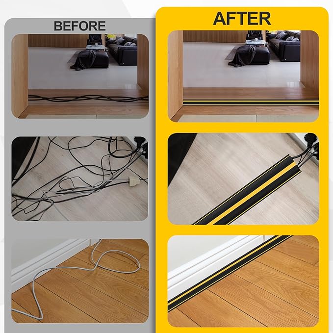 Floor Cord Cover 4.1Ft 2Pcs Heavy Duty PVC Floor Cable Protector Electric Cord Hider Cable Management Floor Strip Extension Cord Covers Cable Raceway for Wires on Floor Inner Channel 1.36" W x 0.43" H