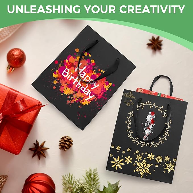MOXARYSU Black Gift Bags With Handles: 8x5x10 Inch 15pcs Black Paper Bags Medium Bulk For Party Shopping Birthday Wedding (M,15)