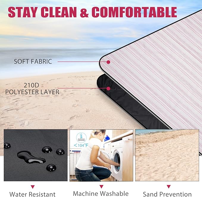 G GOOD GAIN Waterproof Picnic Blanket Portable with Carry Strap for Beach Mat or Family Outdoor Camping Party（Oat）