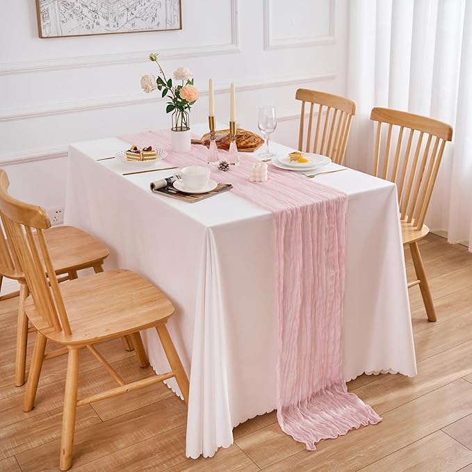 10 Pack Light Pink Table Runner 120 Inch Cheesecloth Table Runner 10FT Boho Gauze Table Runner Long Cheese Cloth Table Runner Semi Sheer Runners for Wedding Bridal Baby Shower Party