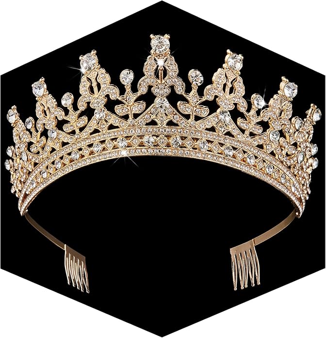 Gold Crown for Women Crystal Princess Tiaras Rhinestone Queen Headband Wedding Bridal Hair Accessories Birthday Prom Pageant Party Coming of Age Ceremony Photo Props