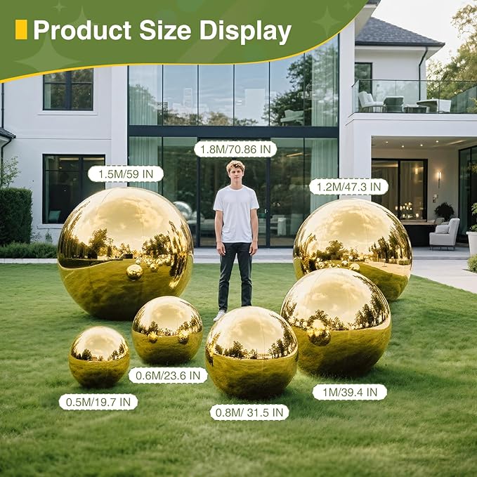 Inflatable Mirror Ball,Reusable Mirror Ball Large Event Decoration PVC Disco Ball for Party, Concerts, Stage, Wedding Decorations - No Pump Included(Gold, 1pcs：0.5m)
