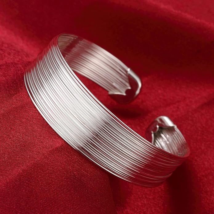 Chunky Bangle Bracelet for Women 925 Sterling Silver Bracelets Handmade Cuff Bangle Bracelets Adjustable Jewelry Fashion Simple Open Bangles
