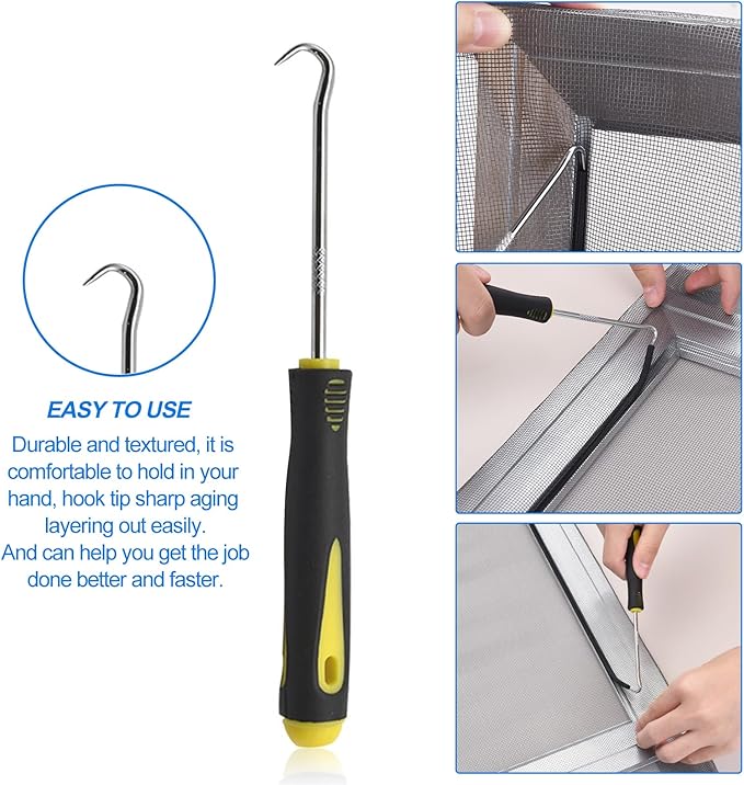 BAYTORY Window Screen Repair Kit, Nylon Roller Tool with Bearing, Spline Removal Hook and 32ft Retainer Spline Replacement for Installing Door Mesh Screens