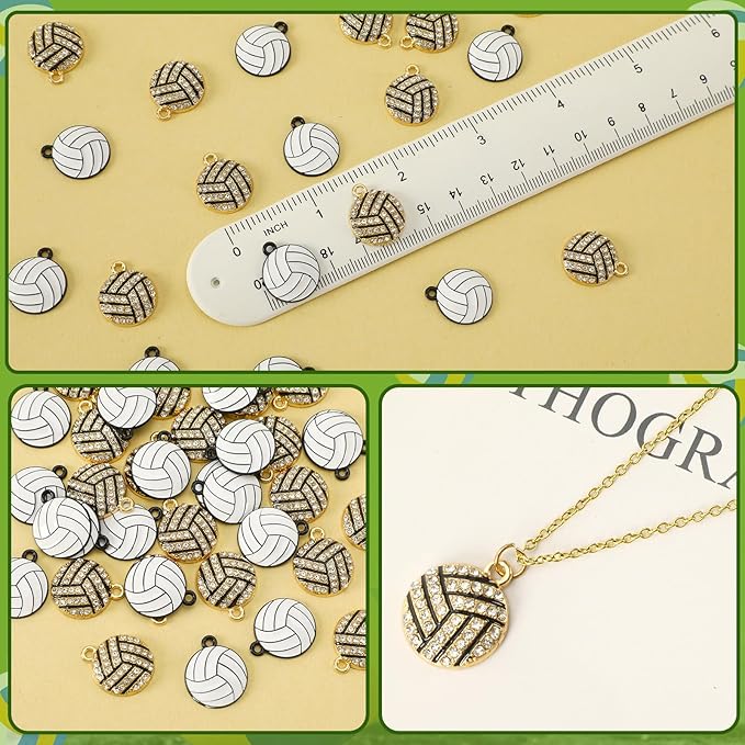 MARFOREVER Sports Charms, 40 Pcs/20 Pairs Volleyball Charms for Jewelry Making, Rhinestone Ball Game Enamel Charm Pendants for Bracelet Necklace Earrings Making and DIY Crafts